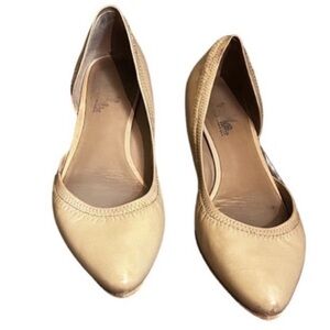 SIGERSON MORRISON Leather Cutaway Nude Pointed Toe Ballet Flats Quiet Luxury Tan